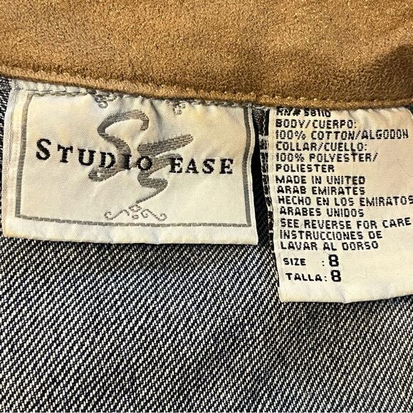 Studio‎ Ease Vintage Women Blue Denim Tan Collar Button Front Jacket Size 8 - Picture 8 of 9